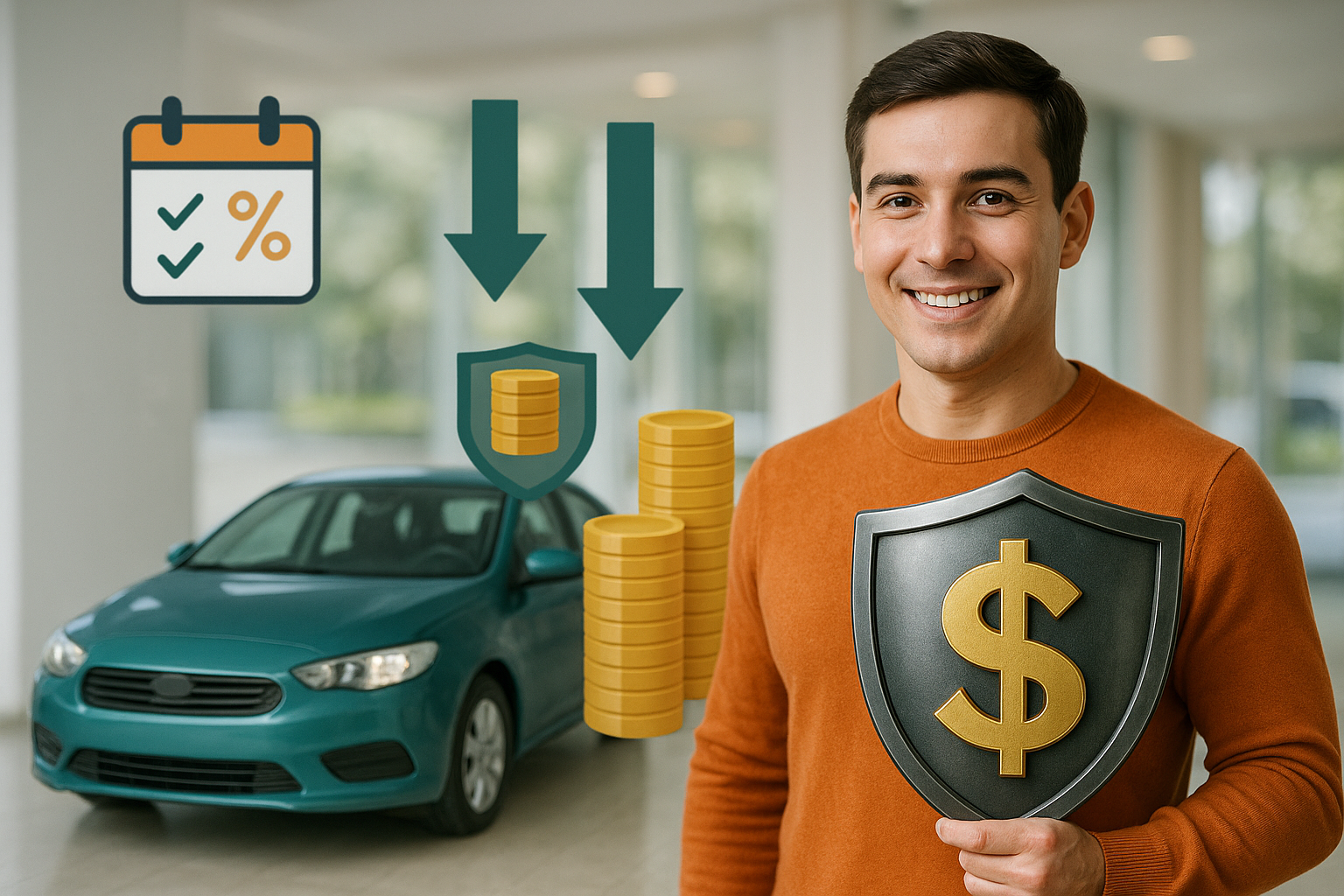 Lowering car insurance costs—comparing quotes, bundling policies, and showcasing savings—all in a clear, modern infographic style.